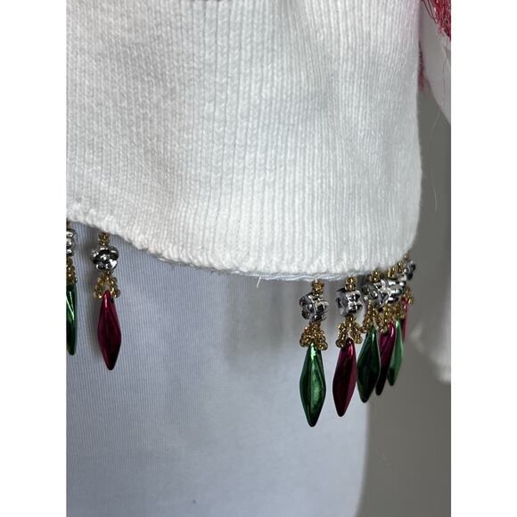 Vintage Shane Lee Christmas Tree Lights Fringe Hem Cardigan Sweater Womens XXL - Picture 9 of 11